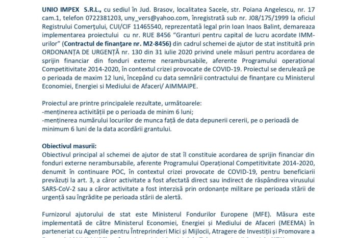 COMUNICAT DE PRESĂ PRIVIND DEMARAREA IMPLEMENTĂRII PROIECTULUI ANUNT DEMARAREA IMPLEMENTARE PROIECT M2 page 0001