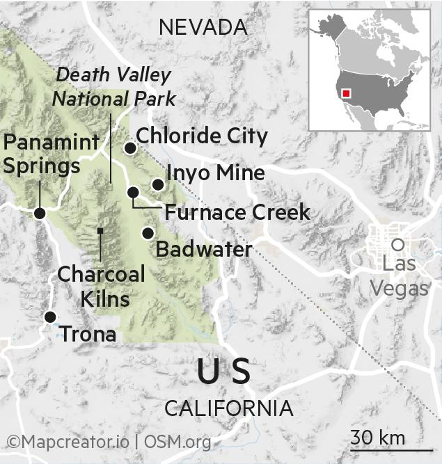 Harta de călătorie în Valea Morții