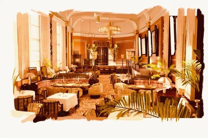 O impresie de artist despre Midland Grand Dining Room de la hotelul St Pancras Renaissance