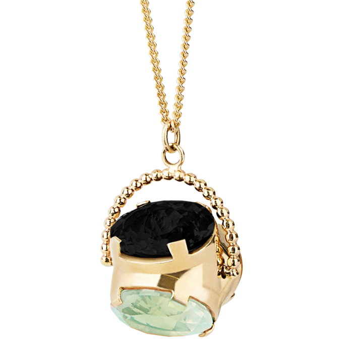 Colier Amy Russell Taylor x Cosmoss din aur, priasolit, topaz și safir negru The Oracle Dial, 870 GBP