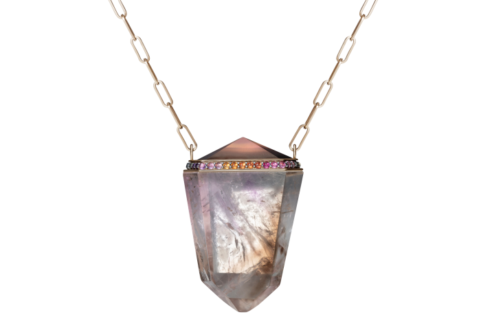 Pandantiv Noor Fares Dusk Crystal auriu-gri, safir și ametist, 4.885 GBP