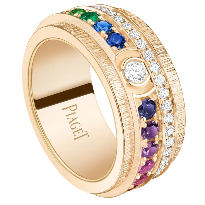 Inel Piaget Possession Palace Decor „Curcubeu” cu diamante albe și multicolore pe aur