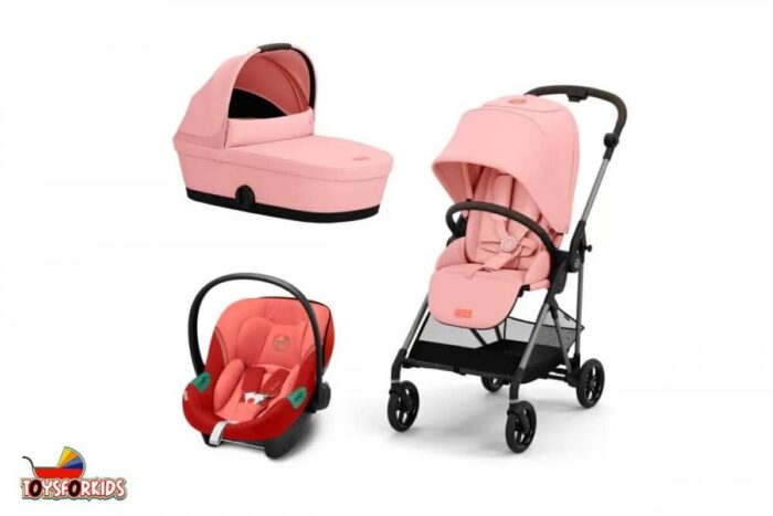 carucior pentru copii cybex melio culoare roz pe fundal alb 1