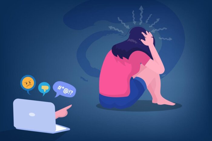 cyber bullying depressed woman sitting on the floor opinion and the pressure of society shame flat f