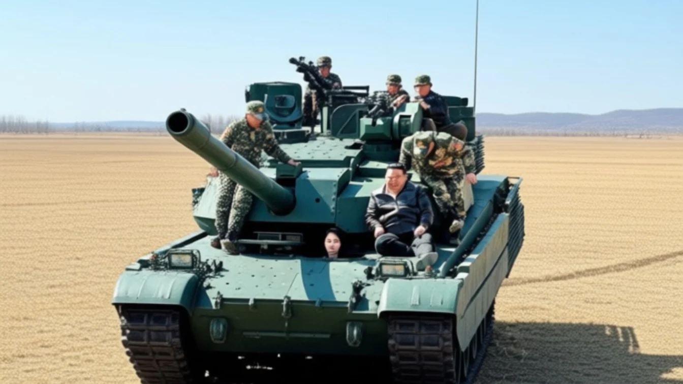 Kim Jong Un își afișează fiica de 13 ani într-un tanc la exerciții militare