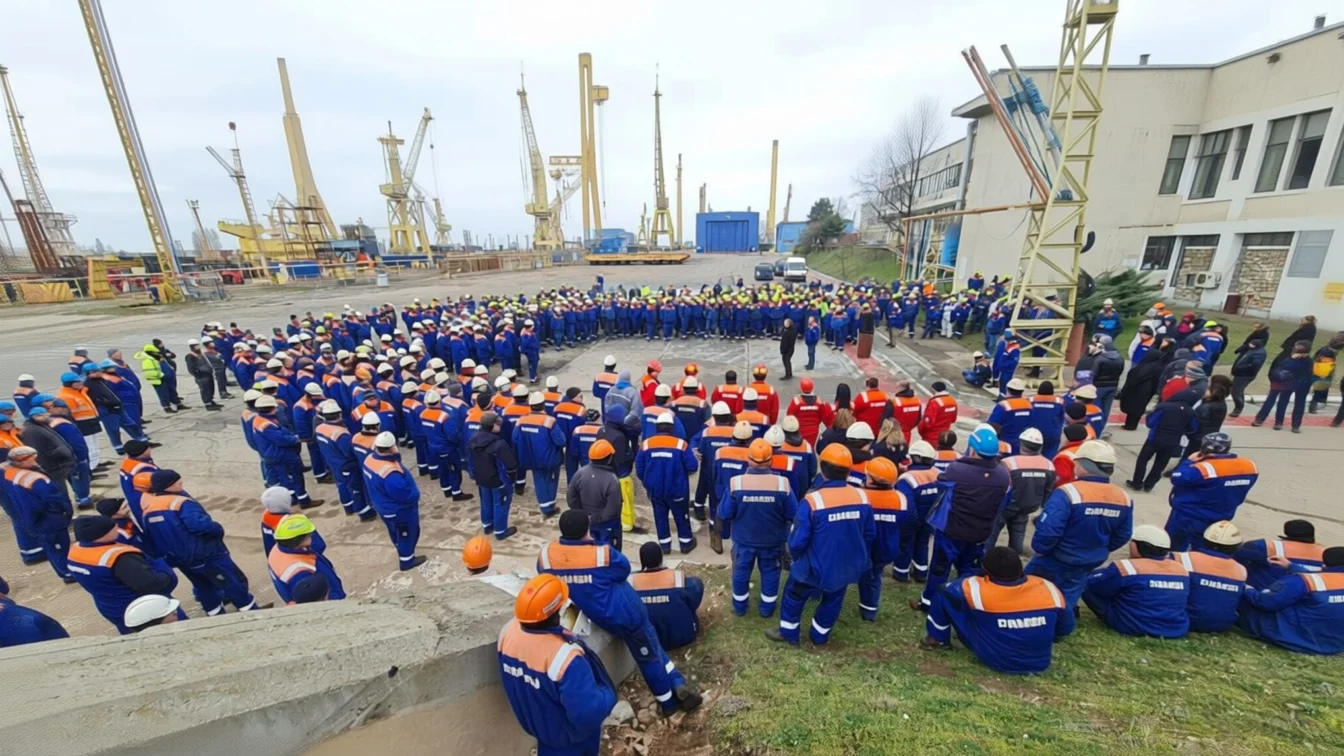 Angajaţii Şantierului Naval Mangalia protestează pentru salarii neplătite de 3 luni