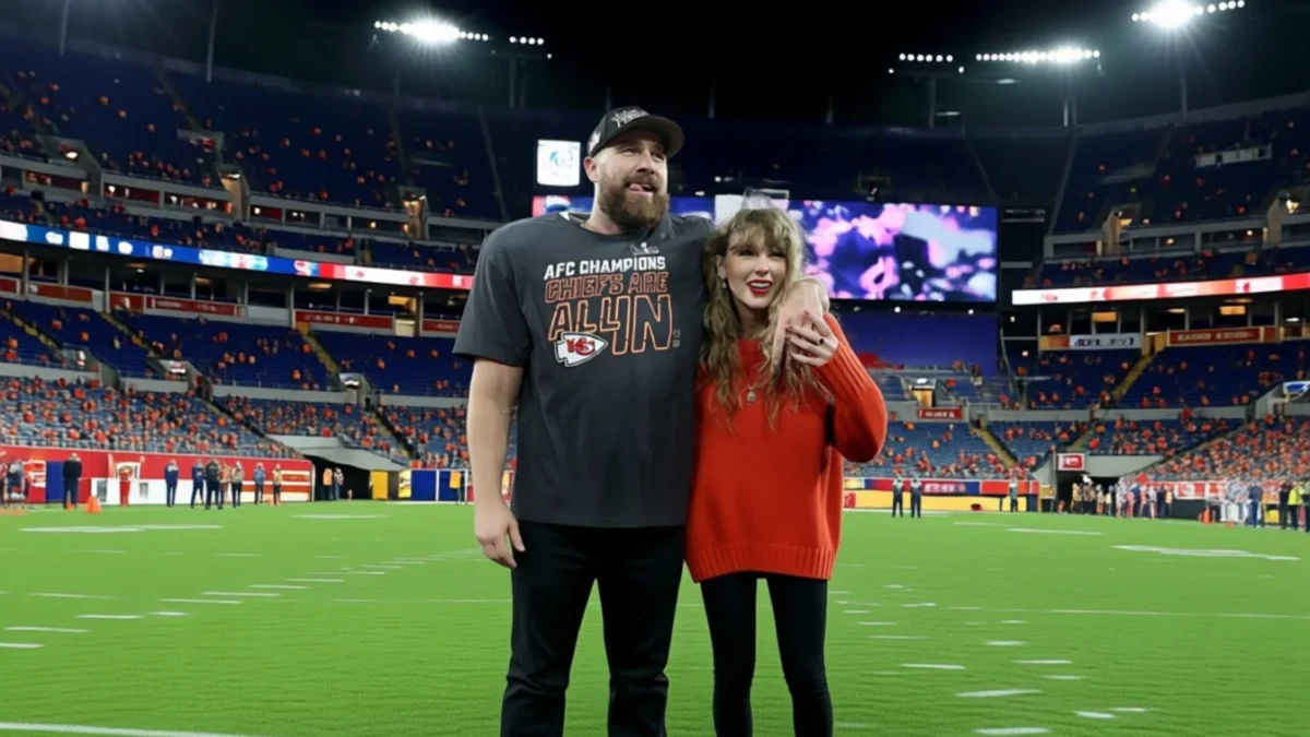 Travis Kelce semnează un contract de 57,7 milioane de dolari și salută portretul lui Taylor Swift Travis Kelce