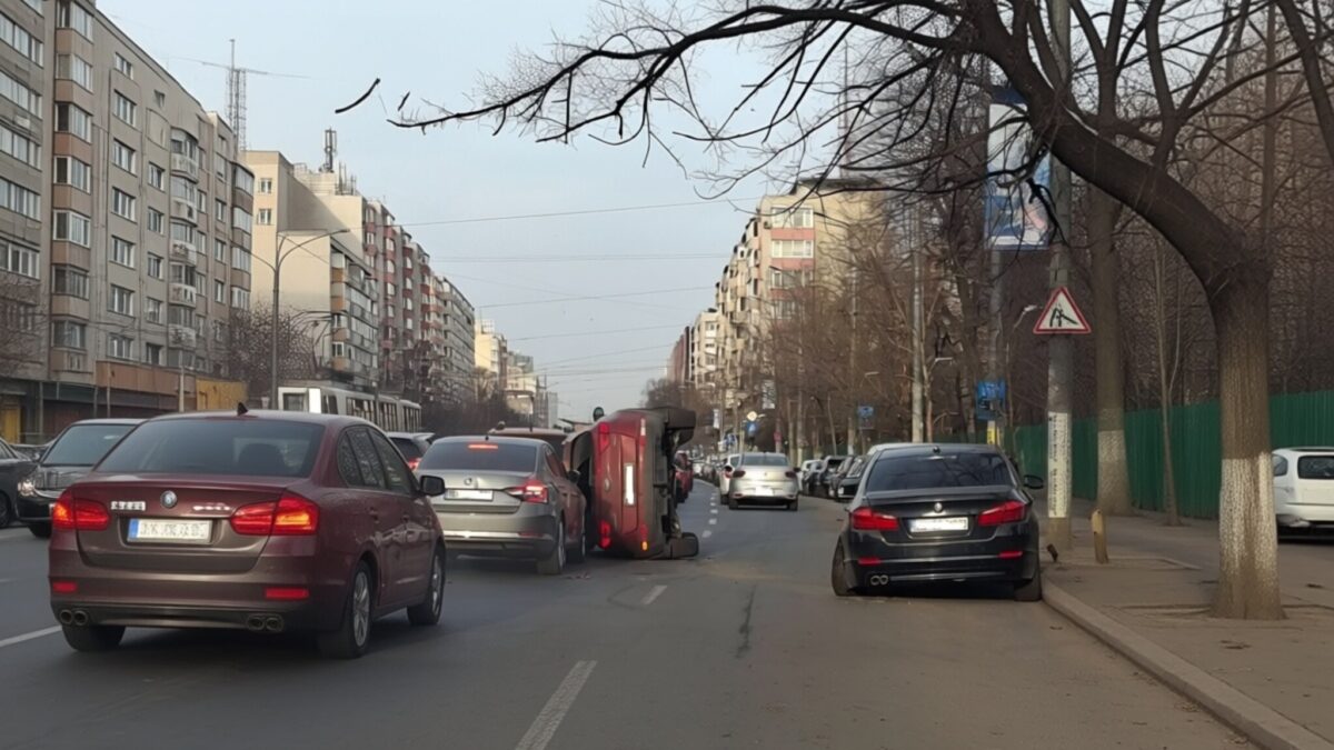 Accident șocant pe Ștefan cel Mare cu 6 mașini implicate și un rănit