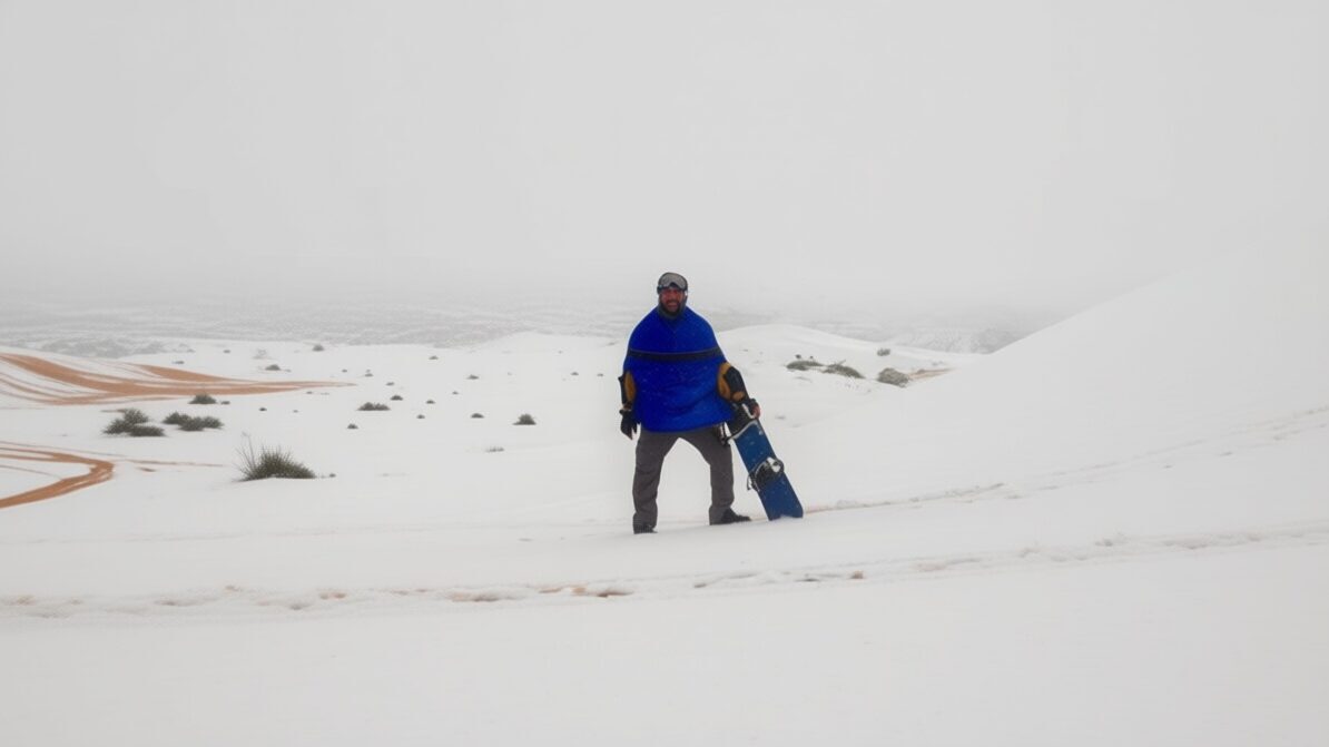 Ninsoare rară în deșertul Sahara, în nord-vestul Algeriei