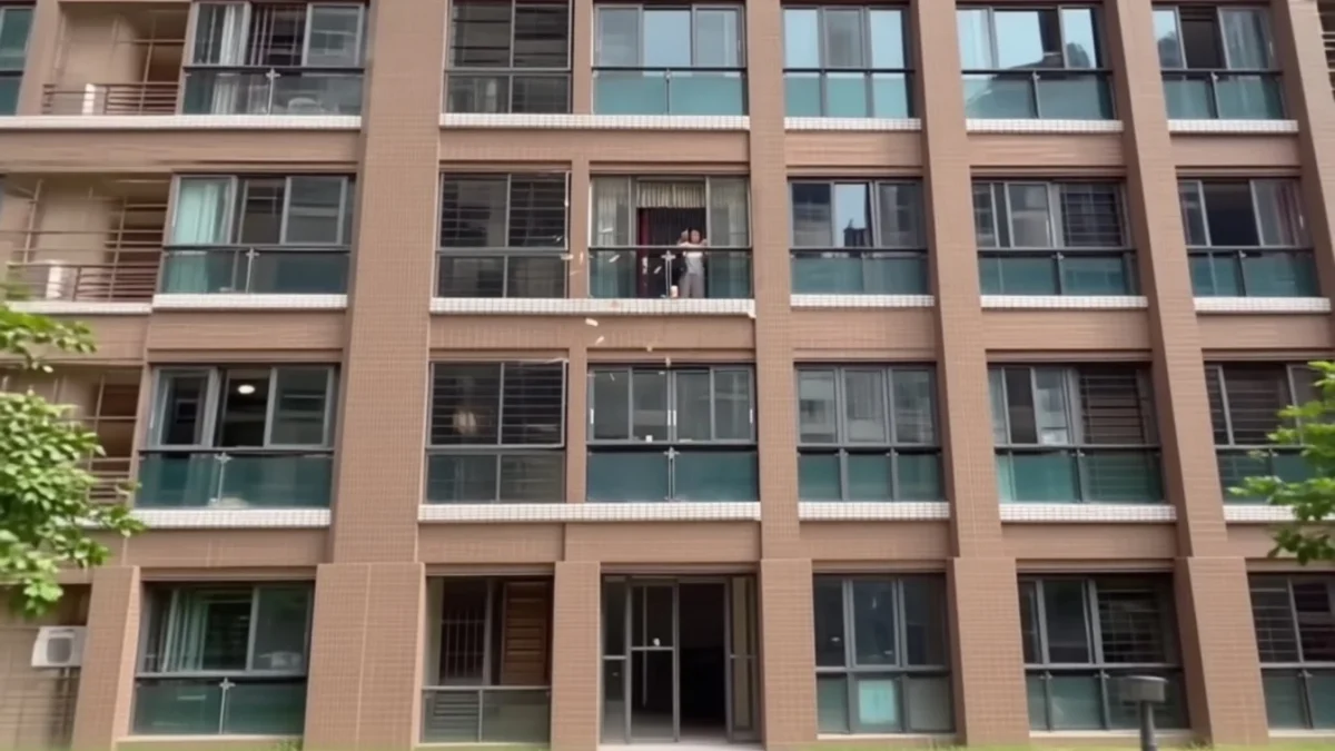 femeie aruncă bani balcon