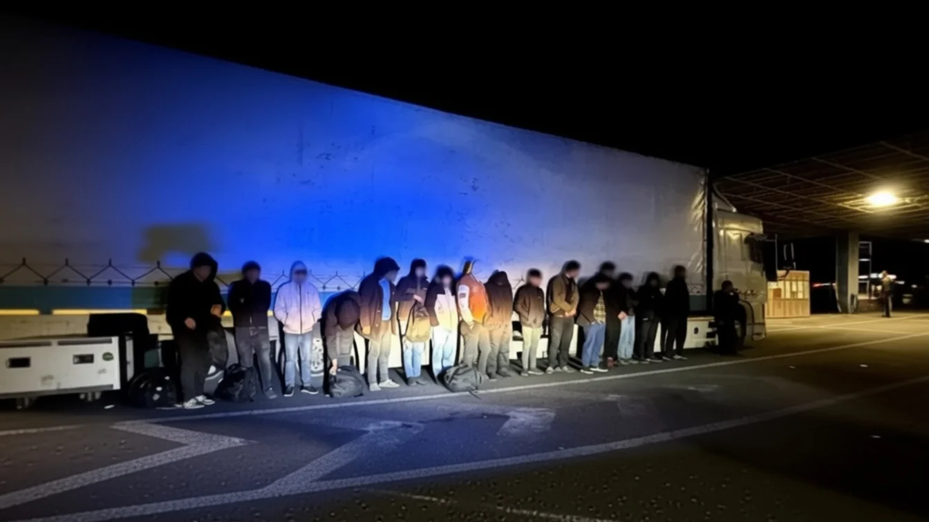 Șaisprezece migranți din Irak și Siria prinși într-un camion la Nădlac