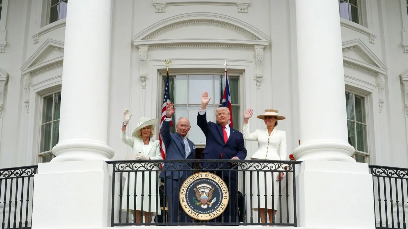 Reuters Queen Camilla, King Charles, President Trump, First Lady Melania Trump on a White House balcony