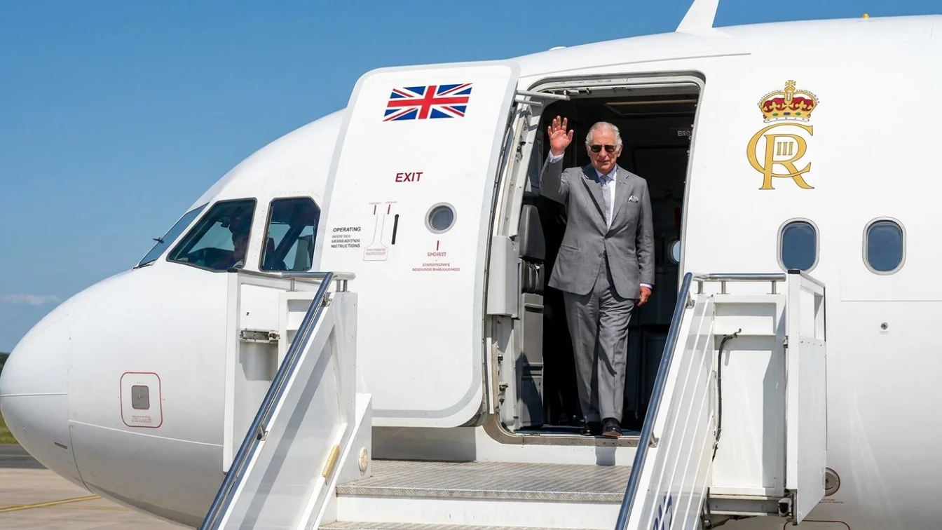 PA Media King Charles waving goodbye getting on a plane in Bermuda