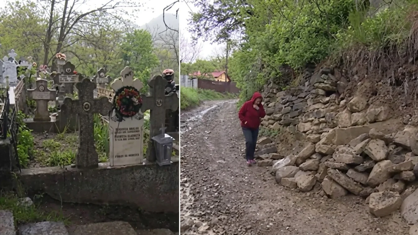 Factura care ține în șah o comună din Buzău. cimitirul care alunecă peste case