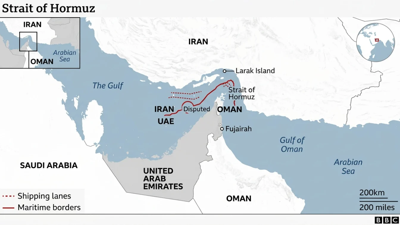 The Strait of Hormuz, a narrow shipping route in the Gulf region, is one of the world's most important shipping routes. Bounded to the north by Iran and to the south by Oman and the United Arab Emirates (UAE), the Strait of Hormuz connects the Gulf with the Arabian Sea.
The strait is deep enough for the world's biggest crude oil tankers, and is used by the major oil and gas producers in the Middle East - and their customers.