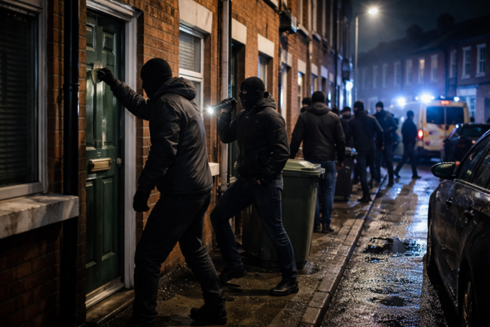 Sute de bărbați mascați au căutat imigranți din ușă în ușă la Belfast.
