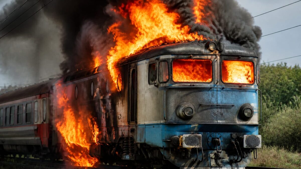 Locomotiva trenului România a luat foc la Videle Locomotiva trenului România a luat foc la Videle