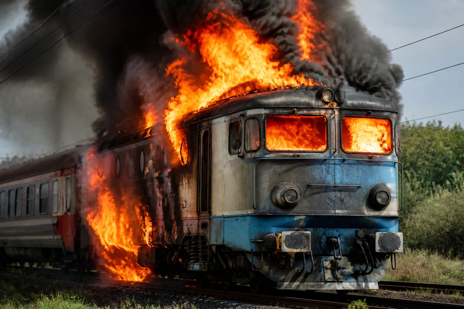 Locomotiva trenului România a luat foc la Videle