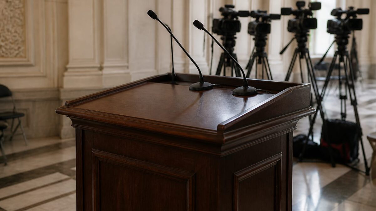 Podium cu microfoane în Interior