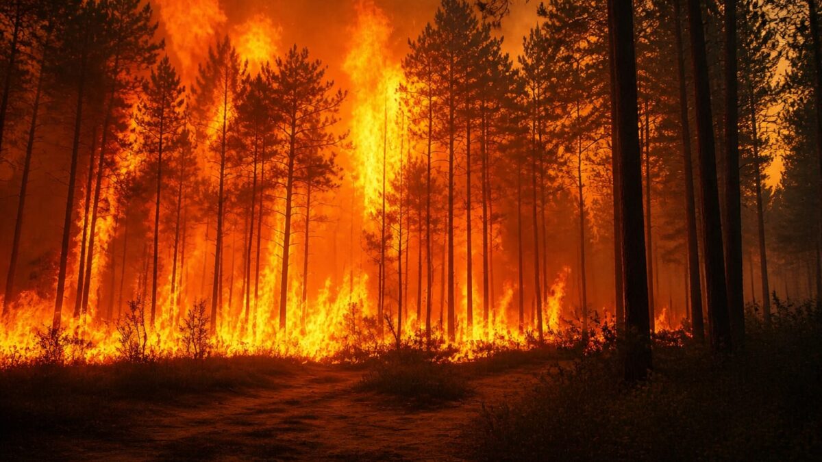 Incendiu violent în pădure