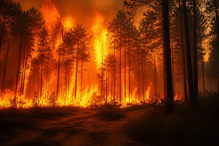 Incendiu violent în pădure