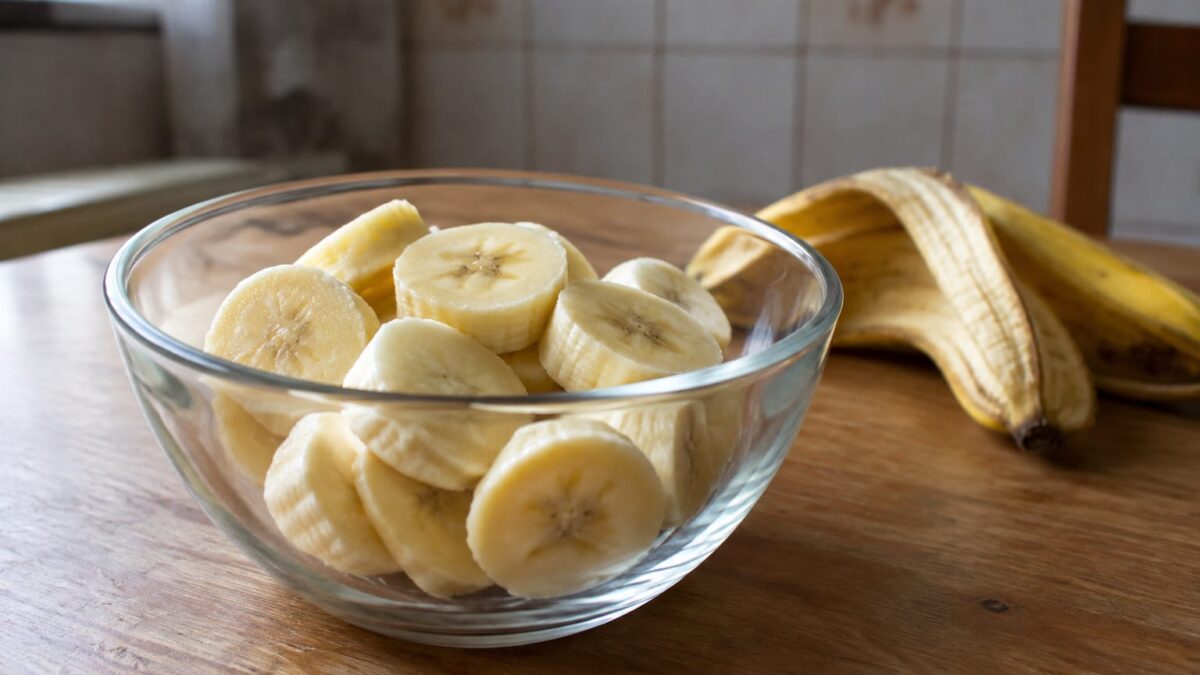 Bananele feliate într-un bol