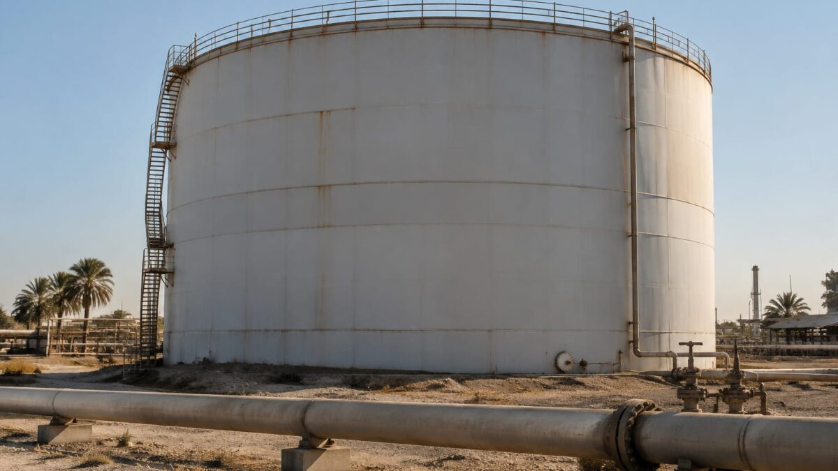 Rezervor industrial pentru stocarea petrolului și conducte de transport la sol