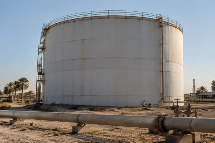 Rezervor industrial pentru stocarea petrolului și conducte de transport la sol