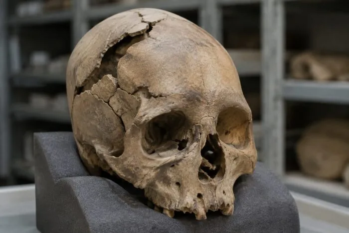 Craniu uman cu multiple fracturi studiat în cadrul unei cercetări antropologice