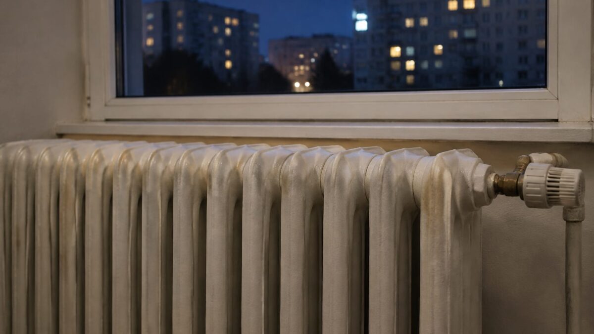 Radiator vechi sub fereastră