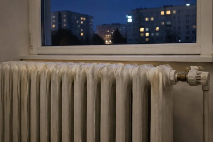 Radiator vechi sub fereastră