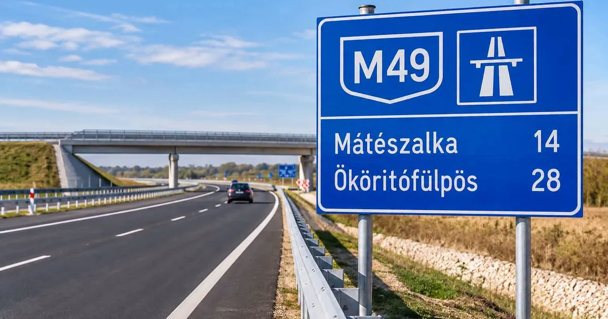 Un indicator rutier albastru pe marginea unei autostrăzi moderne